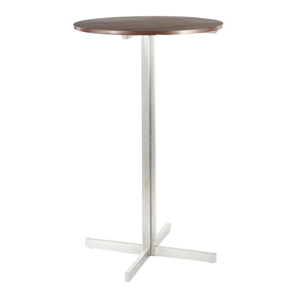 Lumisource Fuji Round Bar Table in Stainless Steel with Walnut Wood Top BT-FUJIRN SS+WL